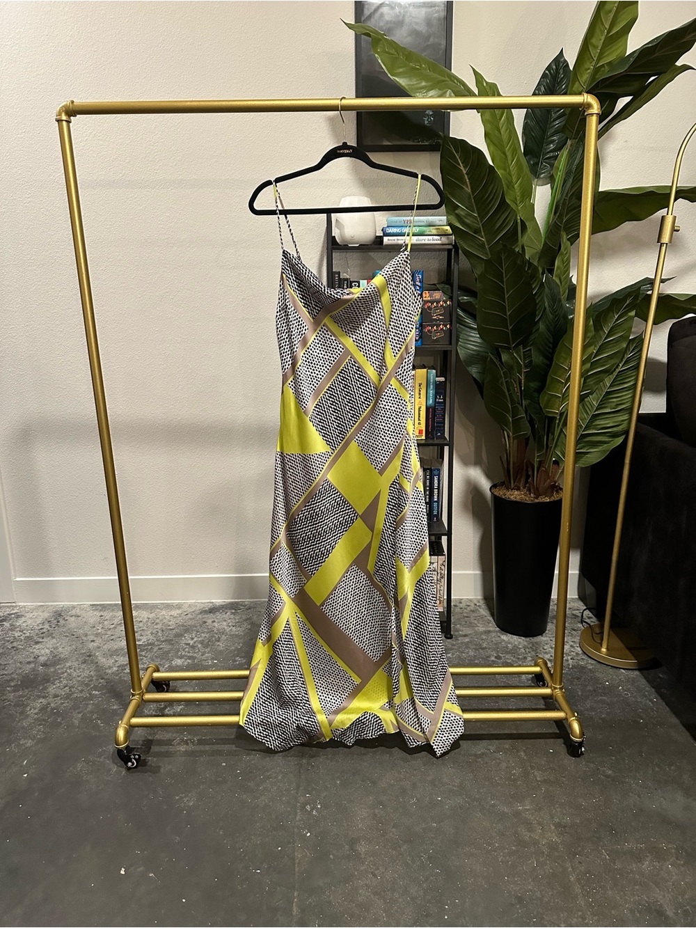 Express Geometric Print Satin Cowl Neck Maxi Slip Dress - Size Large